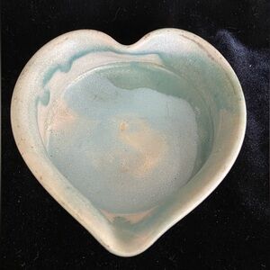 Handmade Pottery Heart Dish Aqua Blue Glaze Signed Robinson